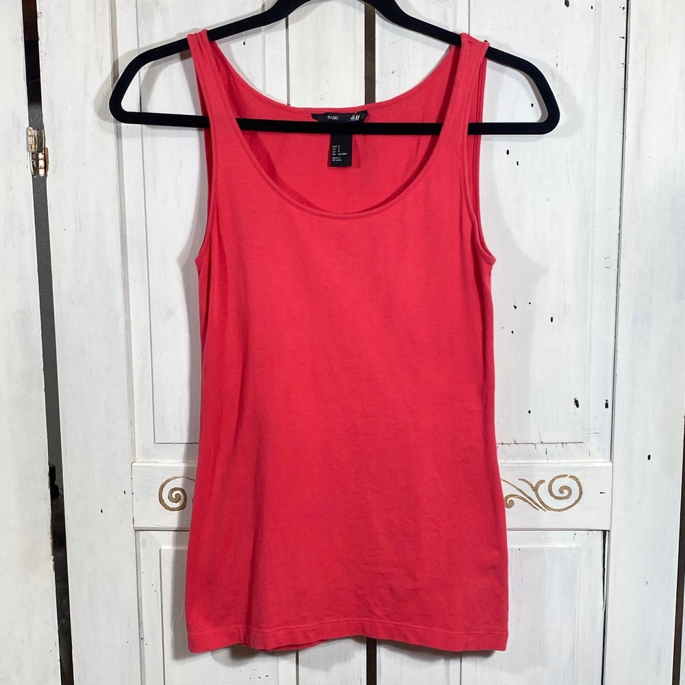 HM Basic Tank Top Womens Small Coral Pink Scoop Neck Stretch Cotton Sleeveless